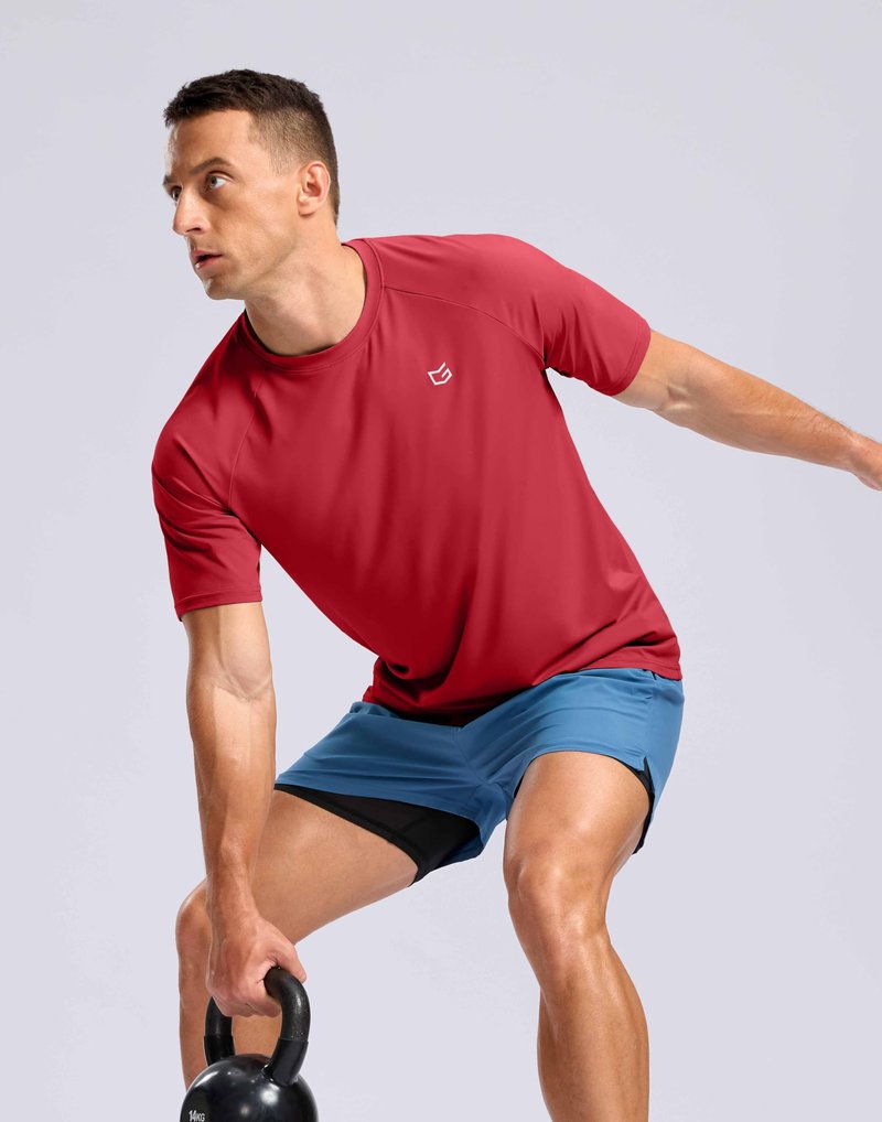 Men's Athletic Workout T-Shirts Moisture Wicking Cooling Running Shirts Short Sleeve Performance Tee for Gym Tennis(Red,4XL)