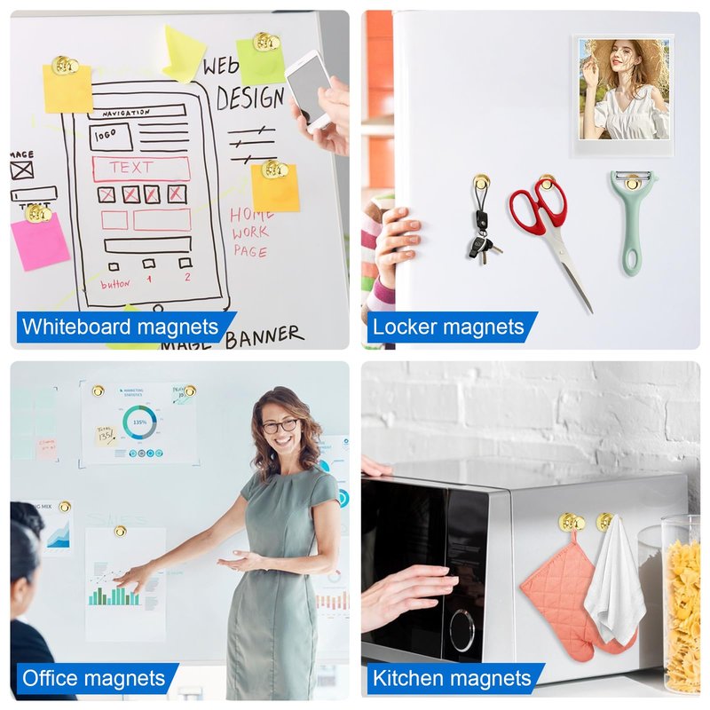 LOVIMAG 30 PCS Refrigerator Magnets, Gold Fridge Magnets Small Strong Neodymium Magnet for Whiteboard, Metal Push Pin Magnet Ideal for Adults, Kitchen, Office, School