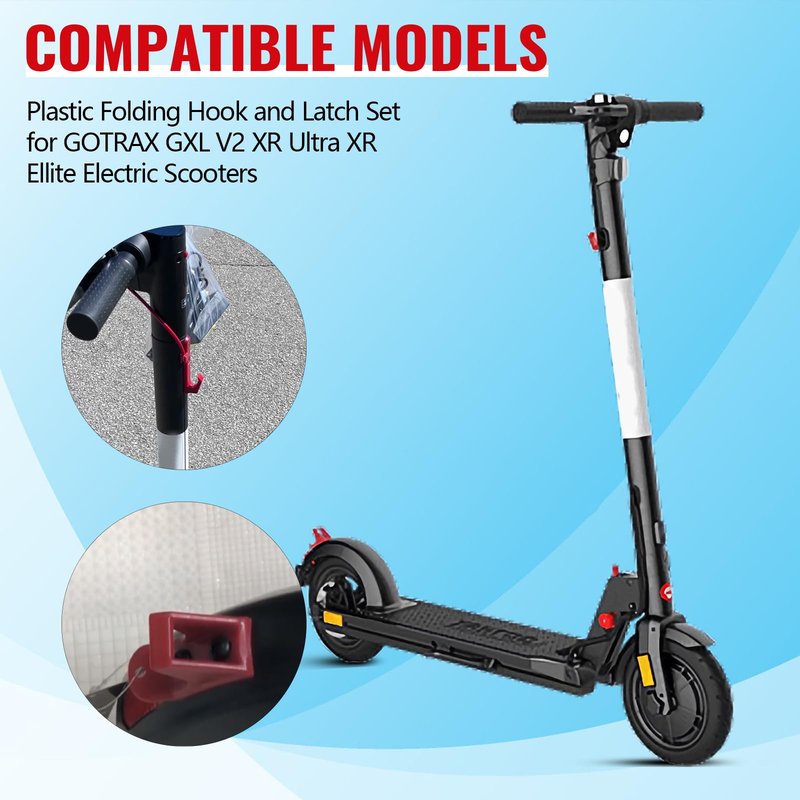 PWEOW Plastic Hook and Latch Set for GOTRAX GXL V2 XR Ultra XR, Electric Scooter Clip, Red Holder and Fender Clip for Folded Hold Scooter, with Screws