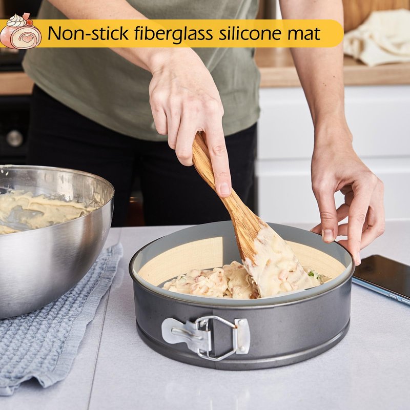 Honeydak 3 Set Silicone Baking Mat for 4, 7, 9 Inch Springform Pan Protector Nonstick Reusable Cake Pan Liners for Cheesecake Baking Prevent Sticking to Bottom & Side, Easy Release & Clean(Gray)
