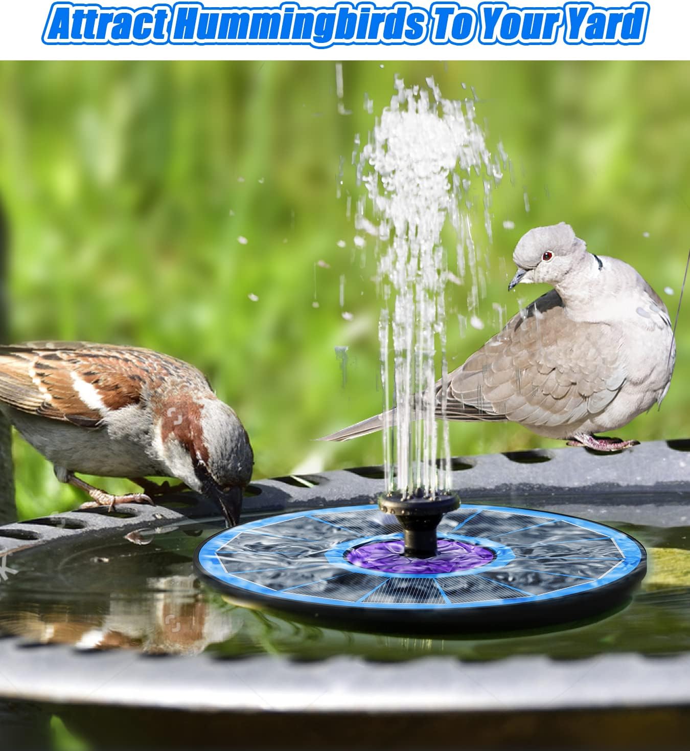 SZMP Solar Fountain - 3.5W Bird Bath Water Feature with Upgraded Glass Panel & 7 Nozzles | Blue