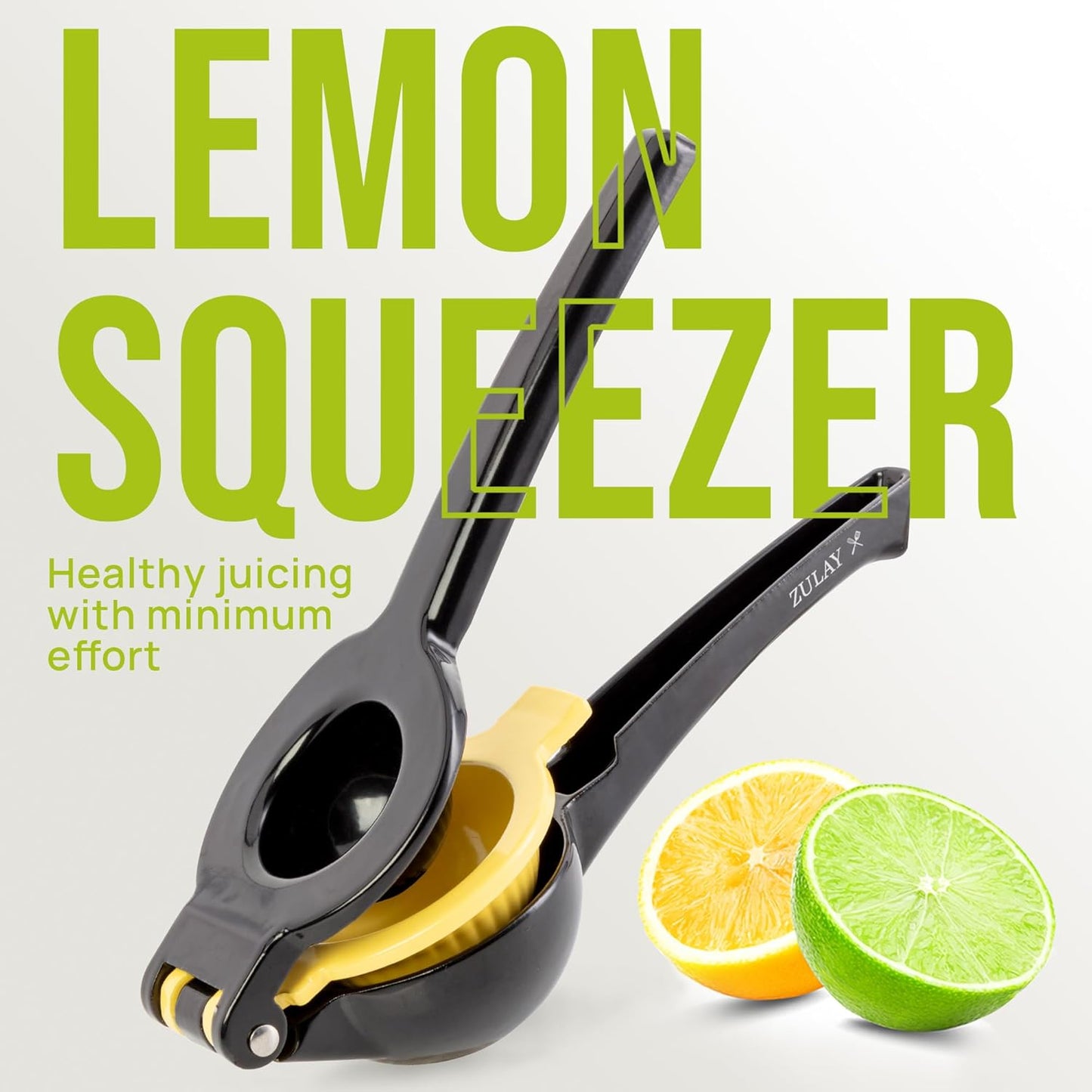Zulay Kitchen 2-in-1 Lemon Squeezer - Max Extraction Hand Juicer for Easy Citrus Juicing - Black/Yellow
