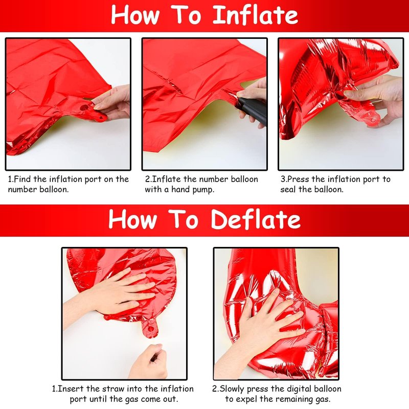Red 2 Balloons, 40 Inch Giant Helium Foil Number 0-9 for Girls Boys, Self Inflating Digit 2nd Birthday Balloon for Women Men Anniversary Baby Shower New Year Engagement Party Decorations Supplies