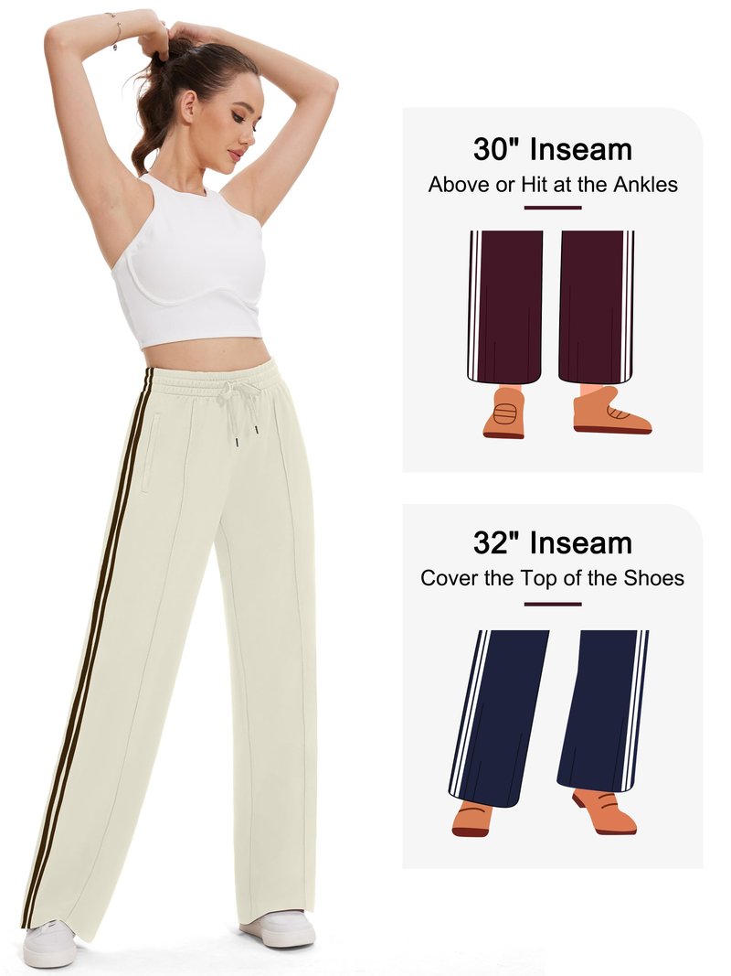 Tapata Regular Women's 30" Inseam Casual Pants Track Athletic Sweatpants Warm Up Loose Side Stripe Street Slacks, Beige, M