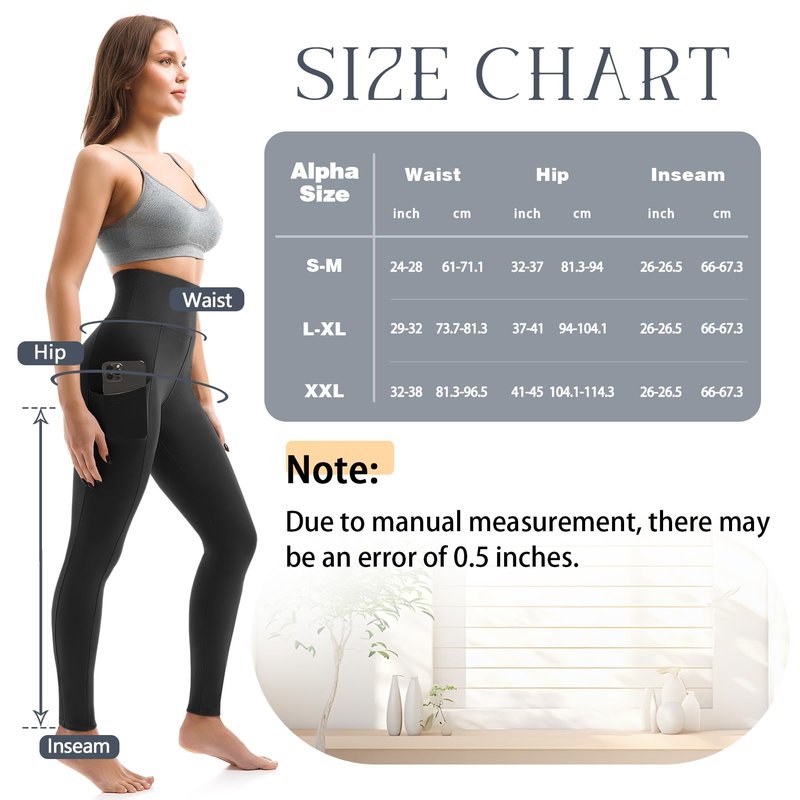 Leafigure 2 Pack Leggings with Pockets for Women, High Waisted Soft Leggings for Yoga Gym Black XXL