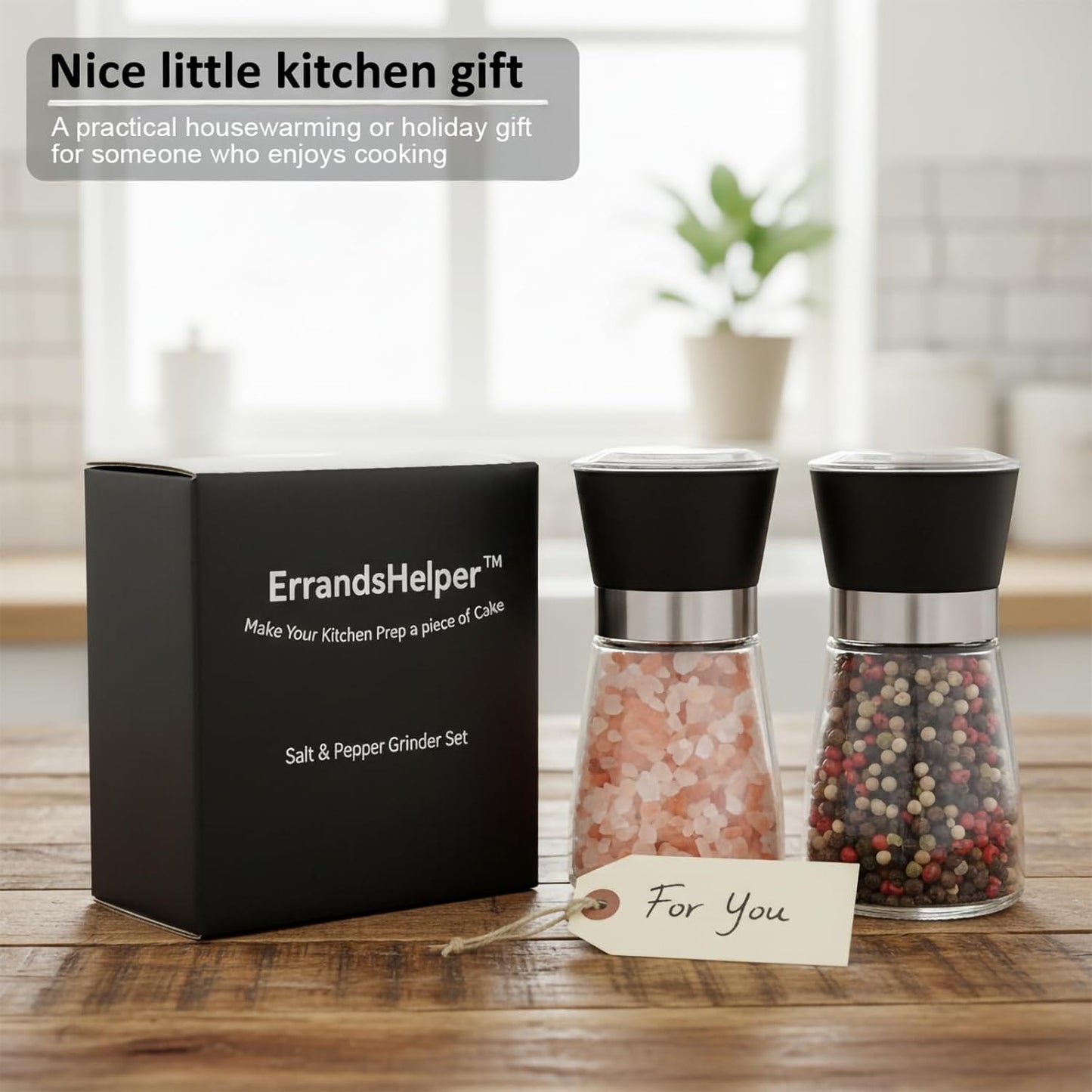 Skiennix Salt and Pepper Grinder Set - Refillable Spice Mills (2.5" x 5.1") for Fresh Seasoning