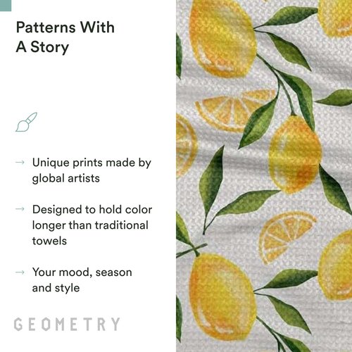 GEOMETRY Spring Kitchen Towels - Quick Dry Microfiber Cloth Spring & Summer Dish Towels for Kitchen Drying - Premium Quick Dry Towel - Lemon Delight, 18" x 30" - 1-Pack