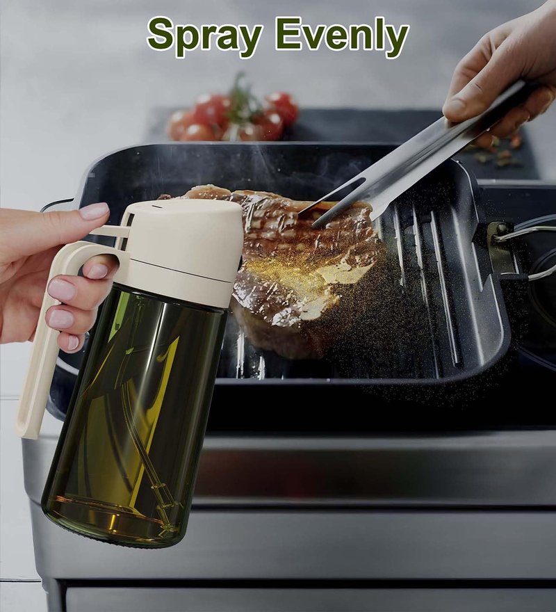 ZEREN 2 in 1 Glass Oil Dispenser & Sprayer, 16oz/470ml Glass Olive Oil Sprayer with Silicone Protective Pad, Cooking Oil Sprayer Bottle for Kitchen Gadgets and Air Fryer Accessories