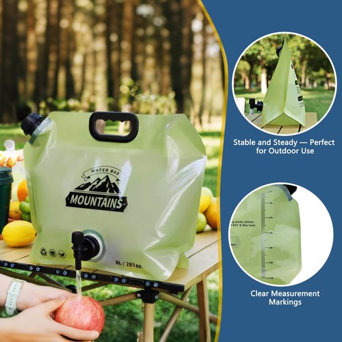 Coipdfty Water Jug Camping 2.1 Gallon Collapsible with Spigot, BPA Free Portable Water Pouch Foldable Water Bags for Outdoor Hiking, Travel and Emergency & Water Storage Containers (Green-1Pcs)