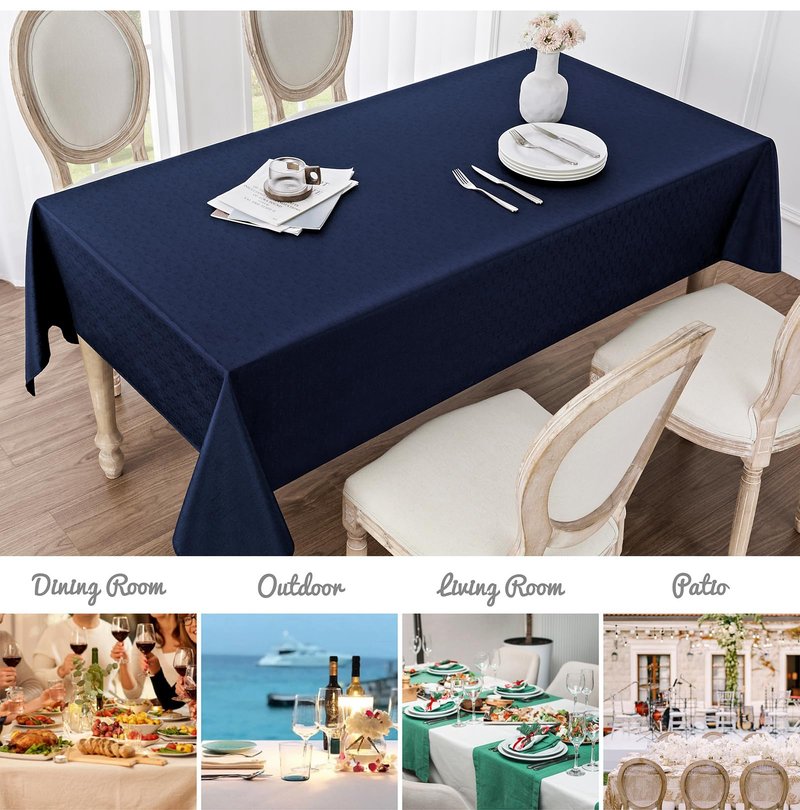 Veblandy Rectangle Tablecloth Waterproof 60x84 inch Linen Textured Table Cloth Stain and Wrinkle Resistant Washable, Decorative Fabric Table Cover for Dining, Party and Camping, Navy Blue