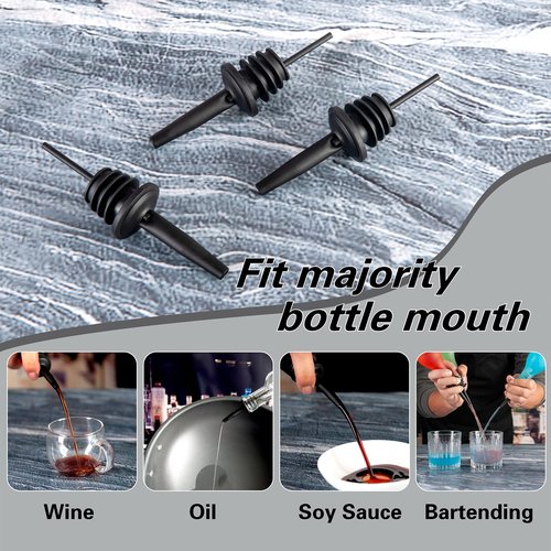 JNWINOG 12 Pack Stainless Steel Bottle Pourers with Dust Caps, Matte Black Bar Accessories (Matte Black, 12 Pack)