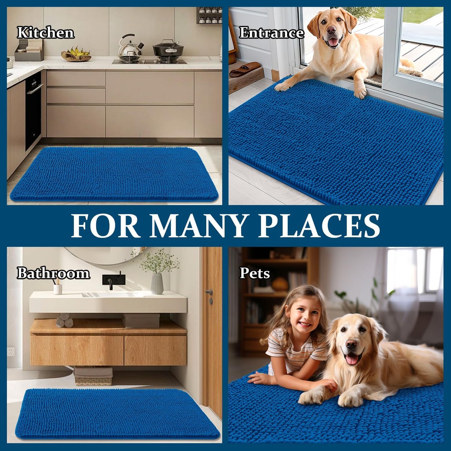 OLANLY Dog Door Mat - Absorbent Non-Slip Washable Doormat for Muddy Paws | 24x16 Deep Navy Blue