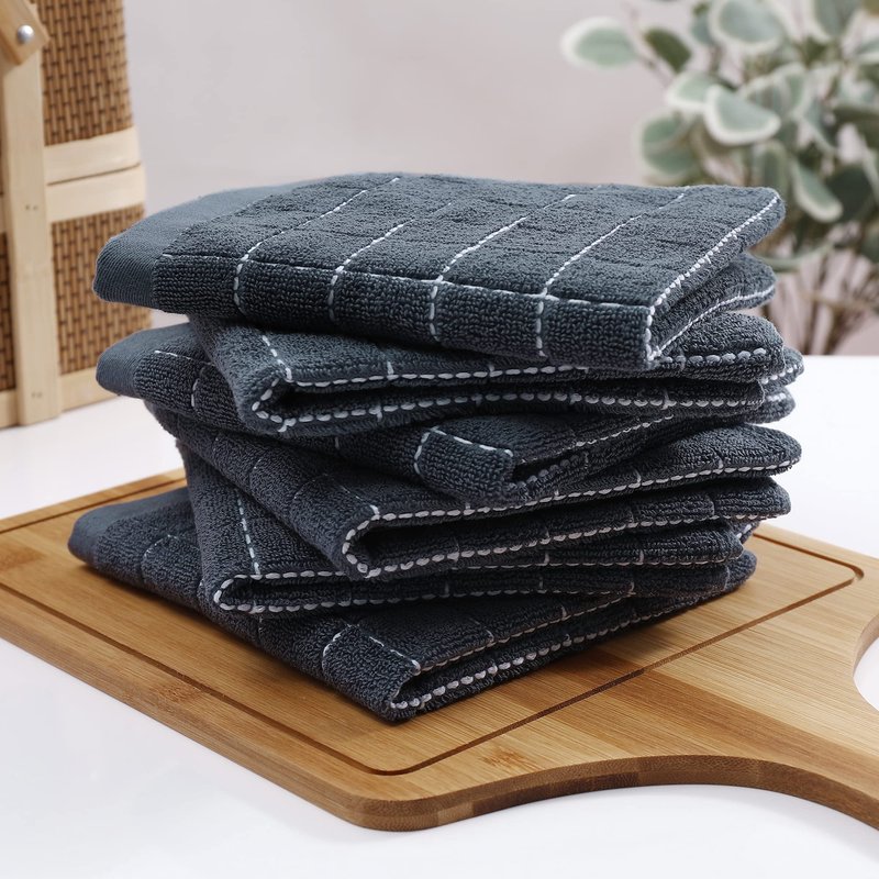 Homaxy 100% Cotton Terry Kitchen Dish Cloths, Ultra Soft and Absorbent Dish Towels for Kitchen, Suitable for Drying and Washing Dishes, 18 Pack, 12 x 12 Inches, Dark Grey
