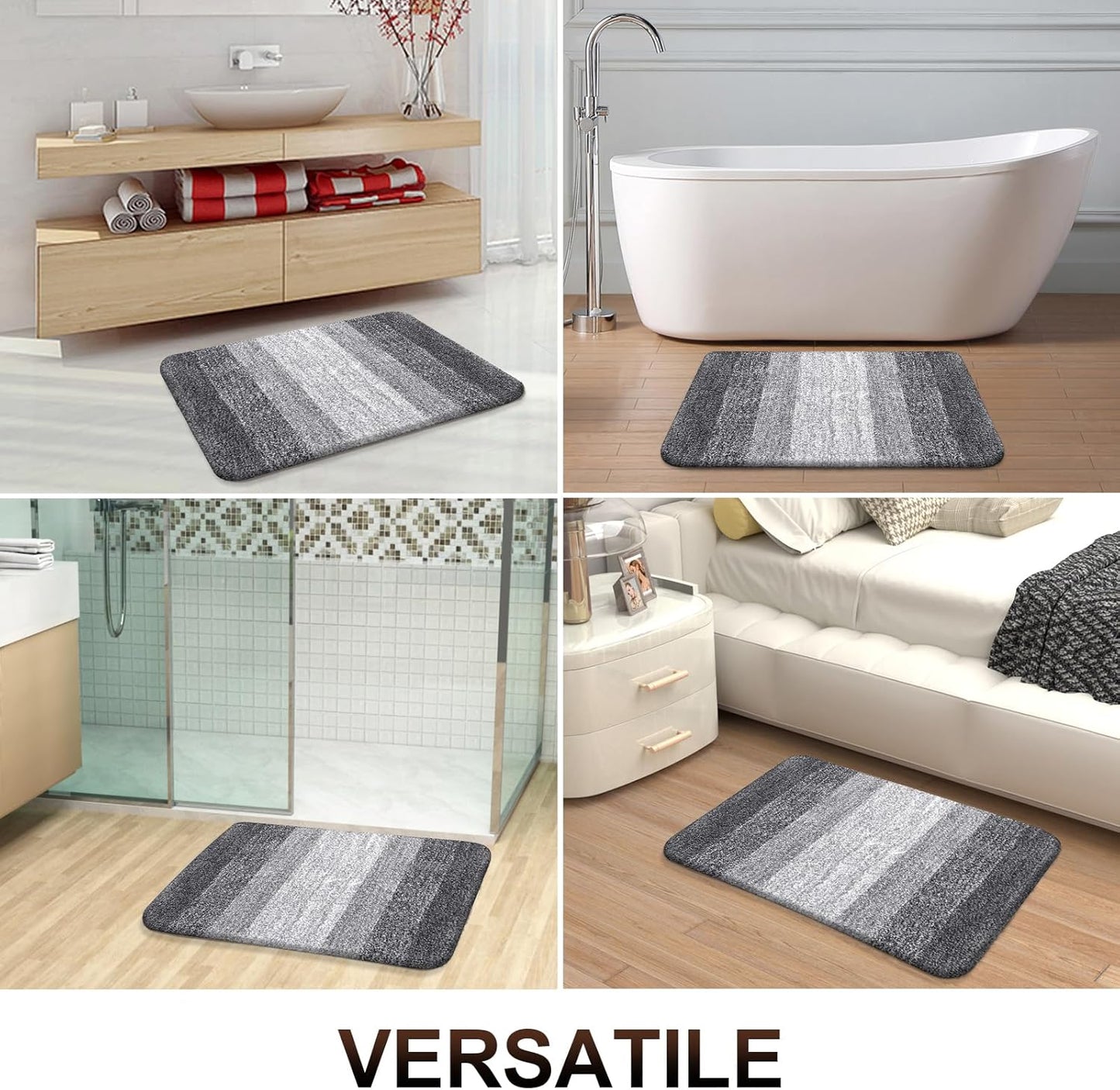 OLANLY Microfiber Bath Rugs - Extra Soft & Absorbent | 24x16 Grey Quick-Dry Mats for Bathroom Floor
