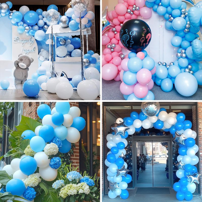 RUBFAC Light Blue Balloons 129pcs Different Sizes 18 12 10 5 Inch for Garland Arch, Sky Blue Balloon for Graduation Birthday Gender Reveal Baby Shower Party Decoration