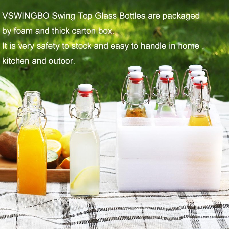 VSWINGBO 6 pack 8oz flip top glass bottles,swing top glass bottles 8 oz with lid for Home Brewing,2nd Fermentation,Kombucha,Kefir,Vanilla Extract,Juice,Tea,Beverages,Soda,Oils,Vinegar,Limoncello