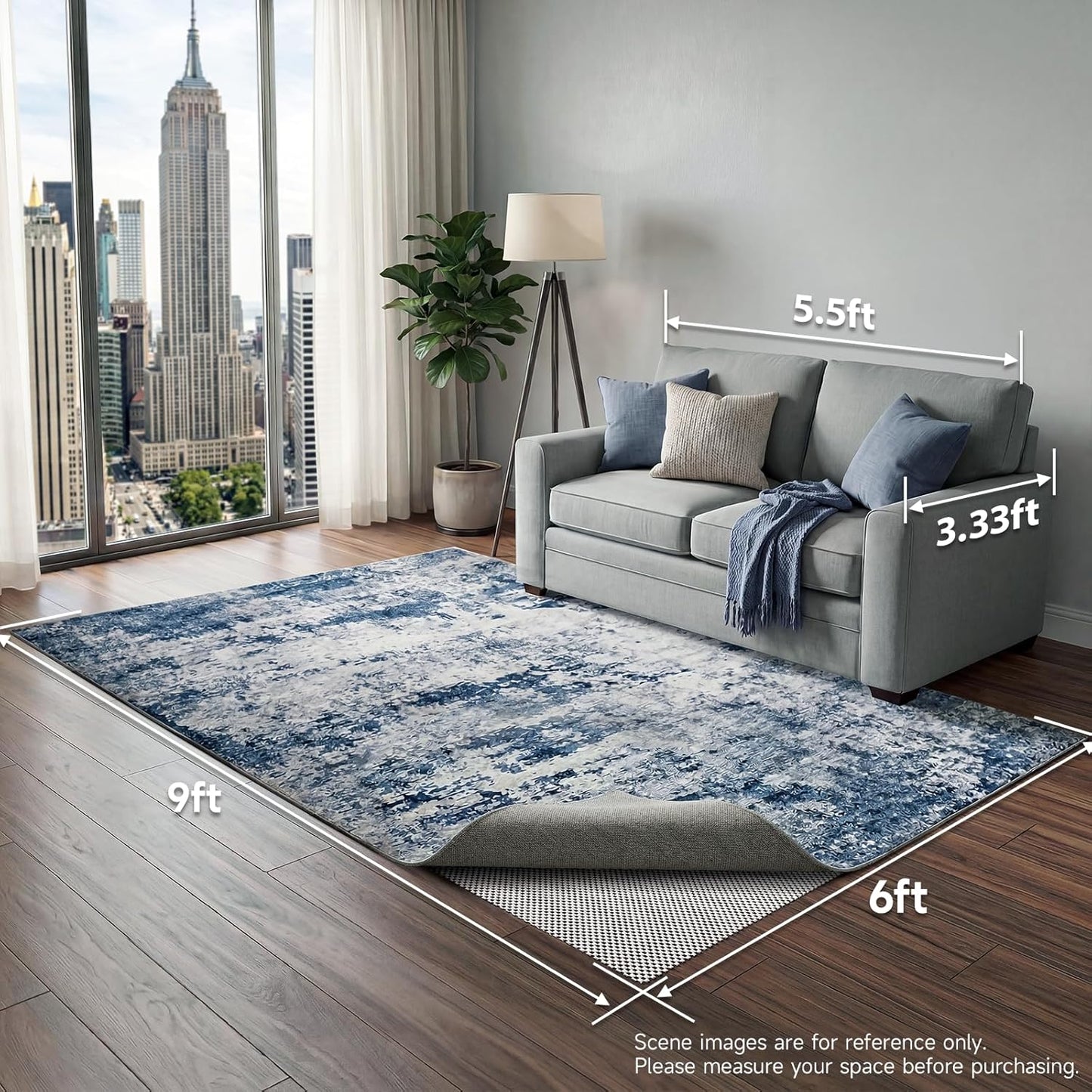 Veken Non-Slip Rug Pad Gripper - 6x9 Ft Thick Anti-Skid Mat for Hardwood & Tile Floors