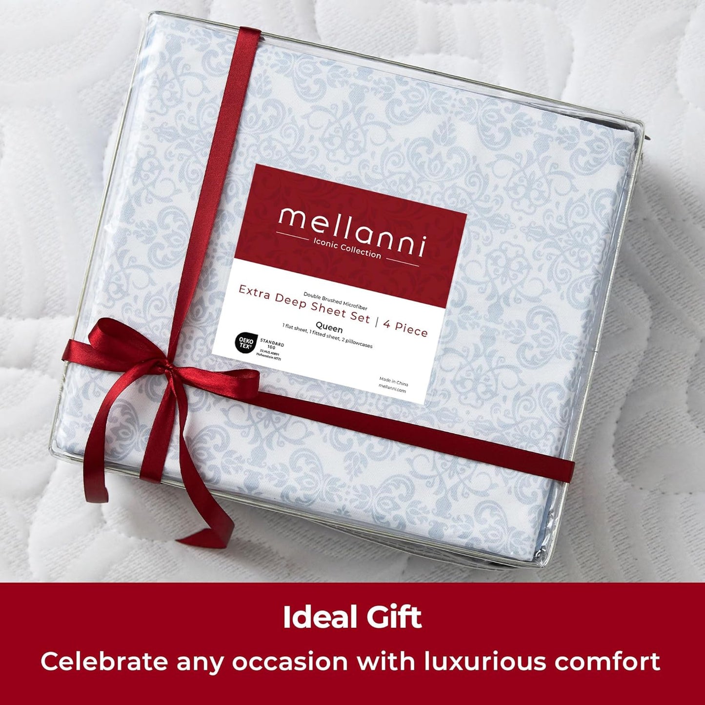 Mellanni Extra Deep Twin Sheets - Hotel Luxury Bedding Set | Ultra Soft, Cooling & Stain Resistant (Laced Sky Blue)