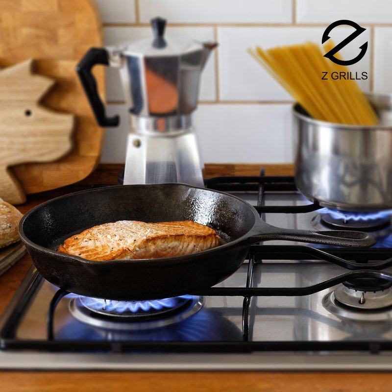 Z GRILLS Cast Iron Skillets, Pre-Seasoned Cast Iron Frying Pan for Cooking & Grill, Stovetop, Camping Firepit, Induction, Oven Safe Cookware, 10 Inch
