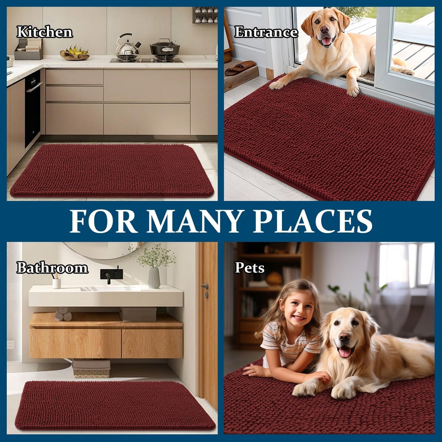 OLANLY Dog Door Mat - Absorbent Non-Slip Washable Doormat for Muddy Paws | 70x32, Quick Dry Chenille, Caramel Russet