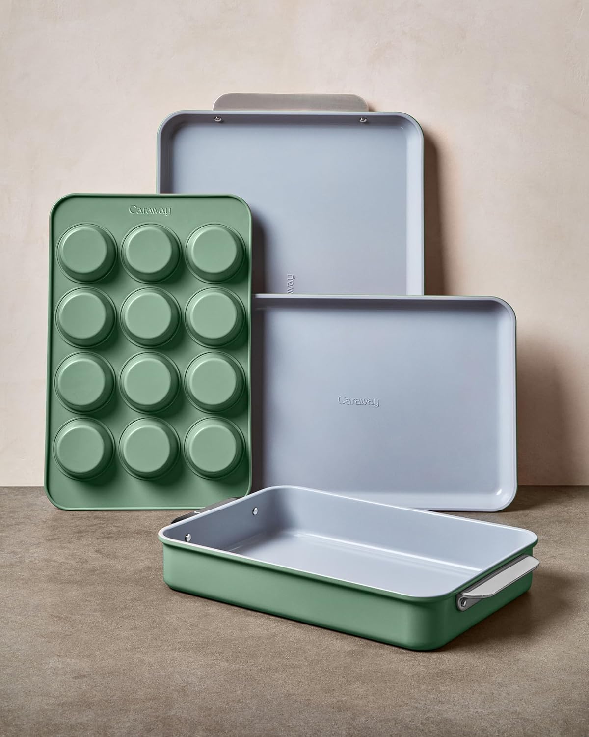 Caraway Nonstick Baking Pan Set - 2x 9" x 6.5" & 1x 9" x 13" - Non-Toxic, PTFE & PFOA Free - Durable Aluminized Steel Core - White