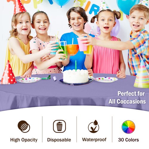 Exquisite Party Solids 6-Pack Premium Plastic Tablecloth 84in. Round Plastic Table Cover - Lavender