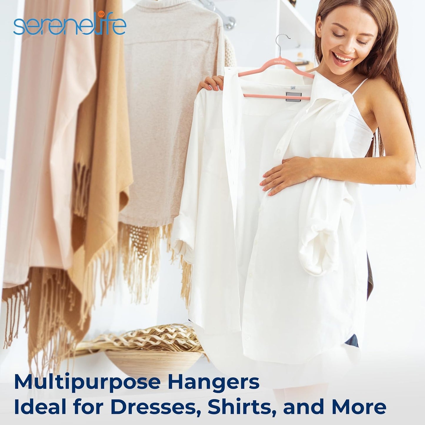 SereneLife Velvet Hangers - Non-Slip Felt with 360° Swivel Hook | Ultra-Thin & Space-Saving Design for Shirts, Sweaters, Dresses & More