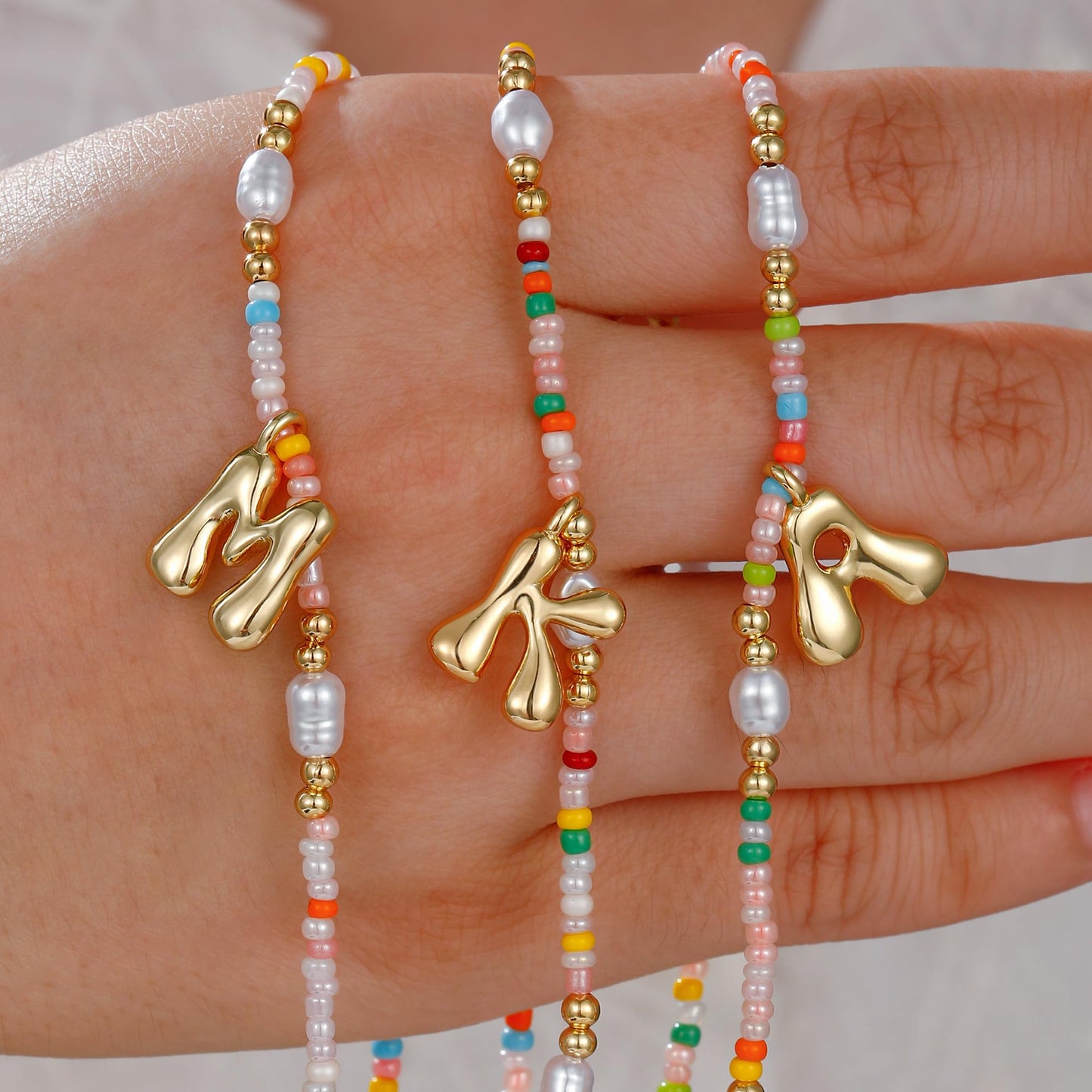 Ritach Initial Necklaces for Women Jewelry - Letter T Necklace Colorful Initial Necklaces for Women Beaded Boho Necklace Summer Beach Jewelry