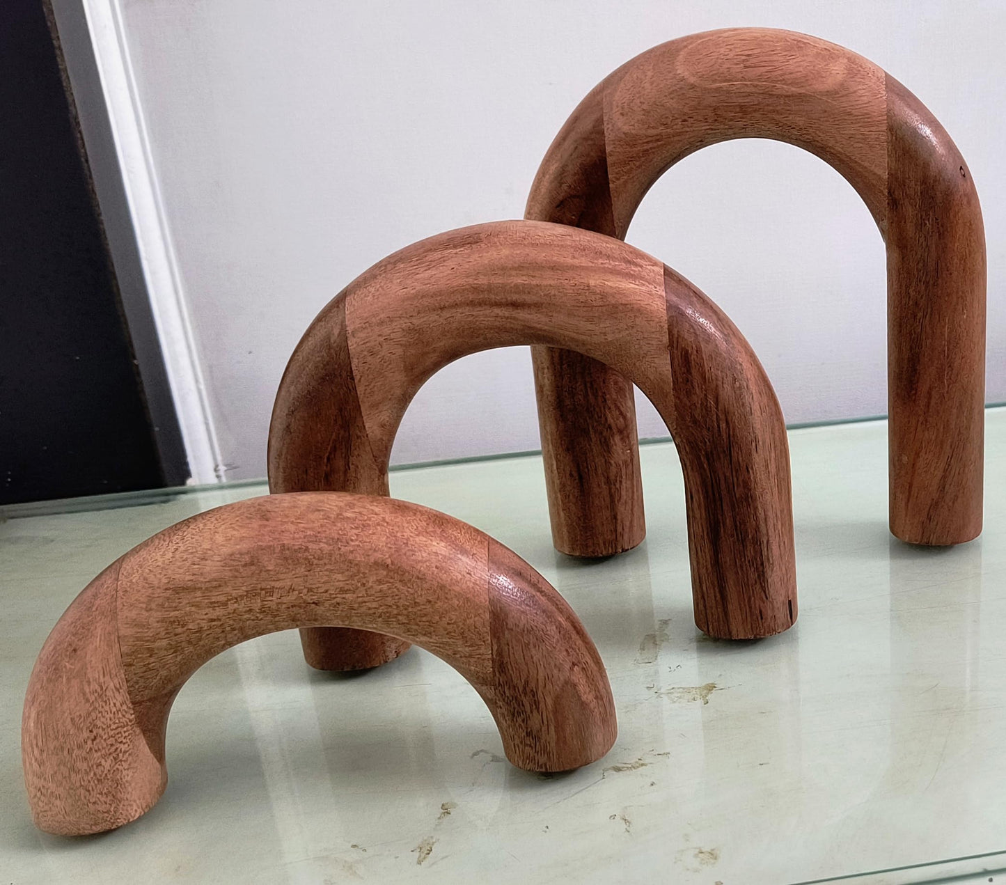 Homebia Designs Decorative Acacia Wood Arch Decor Set of 3 - Large - 6.5 Inch, Medium - 5 Inch, Small - 3 Inch - Natural