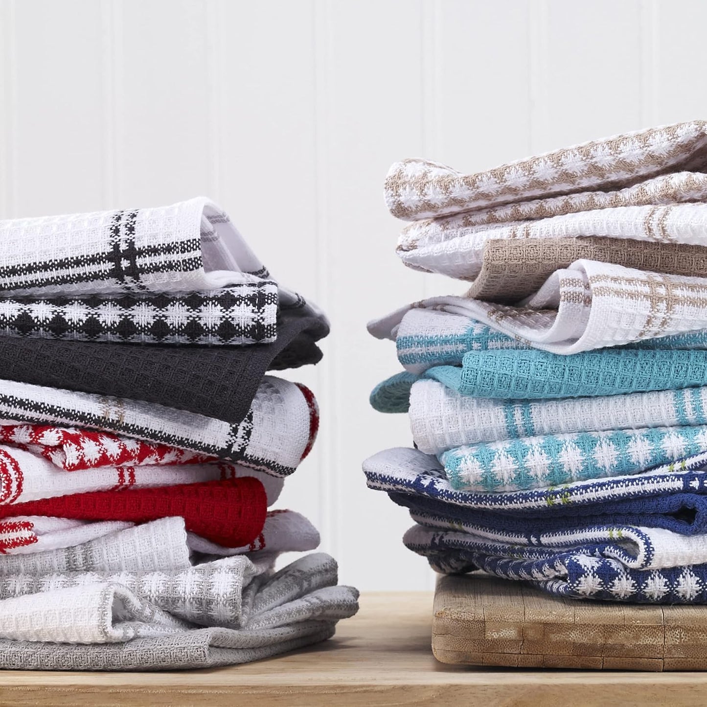 T-Fal Premium Waffle Dish Cloths - Highly Absorbent & Soft 100% Cotton Towels | 12"x13" (4-Pack) in Sand