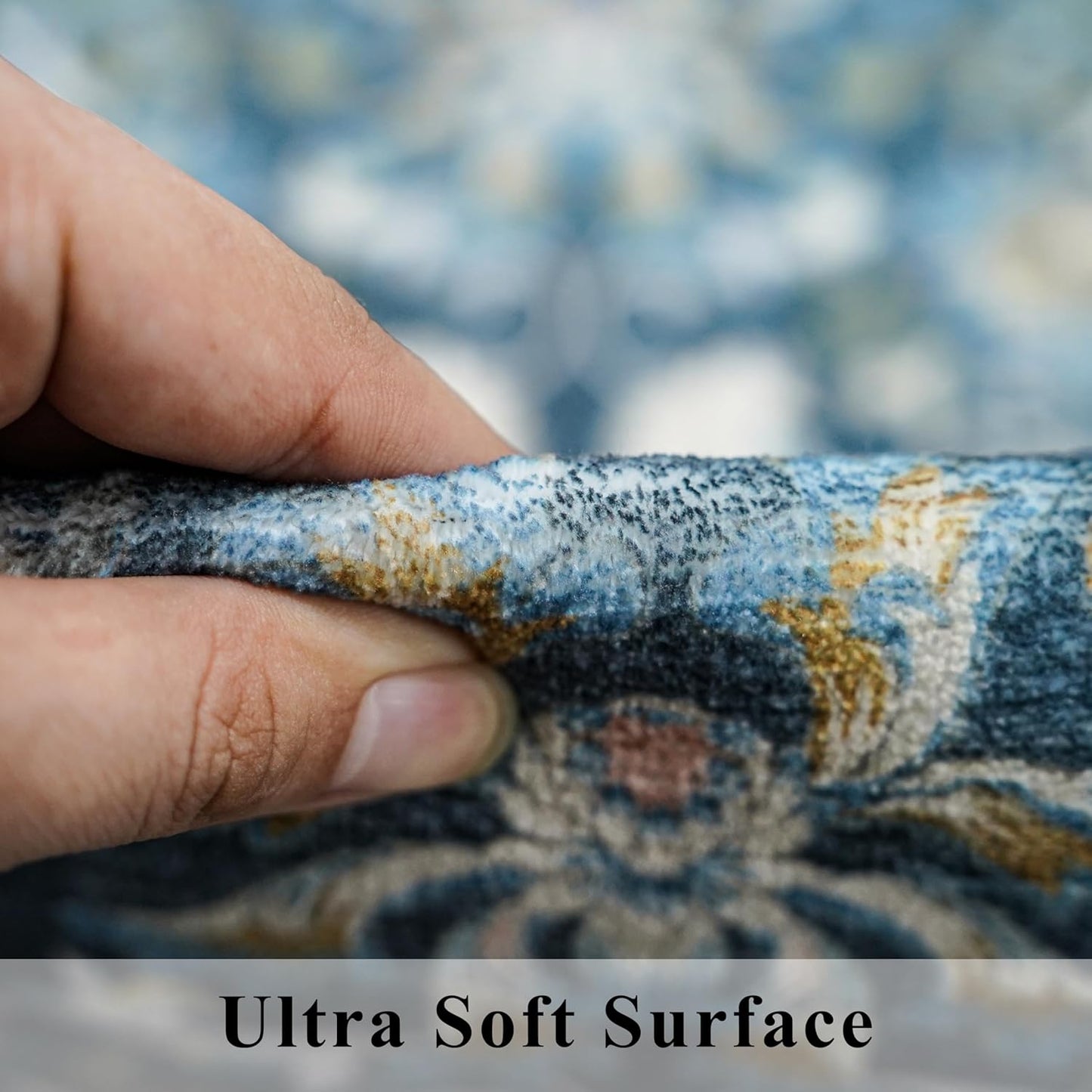 Skiennix Washable 3x5 Area Rug - Ultra Soft Low Pile Carpet for Indoor Use | Floral Blue Design