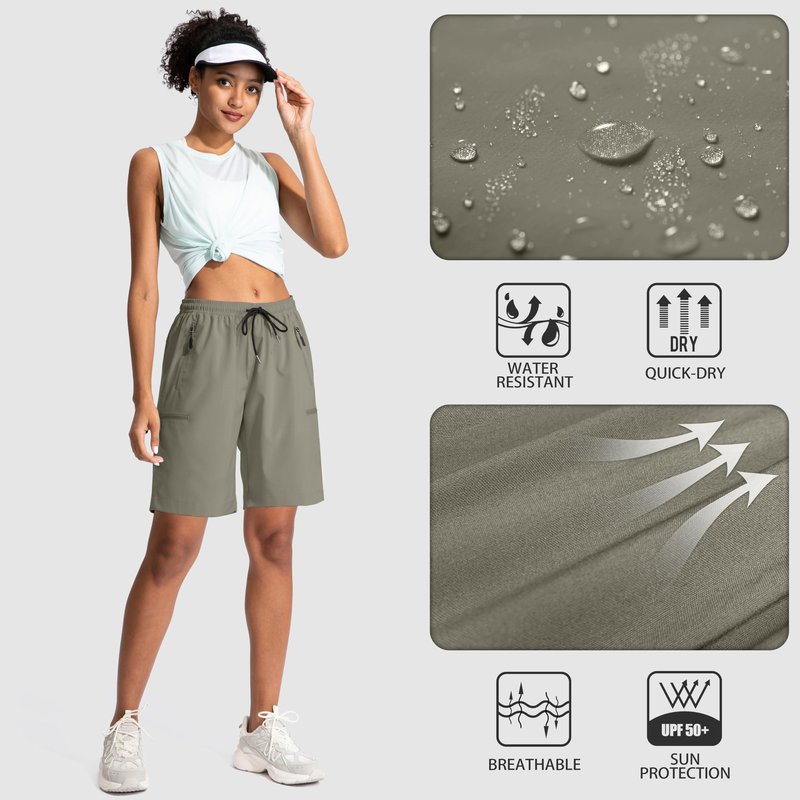 SANTINY Women's 5''/ 7''/9'' Hiking Cargo Shorts Quick Dry Lightweight Summer Shorts for Women Athletic Zipper Pockets(Grey Sage_M)