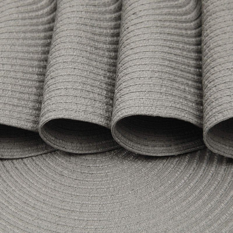 SHACOS Round Braided Placemats Set of 8 Washable Fabric Heat Resistant 15 inch Grey Round Table Mats for Dining Tables (Gray, 8)