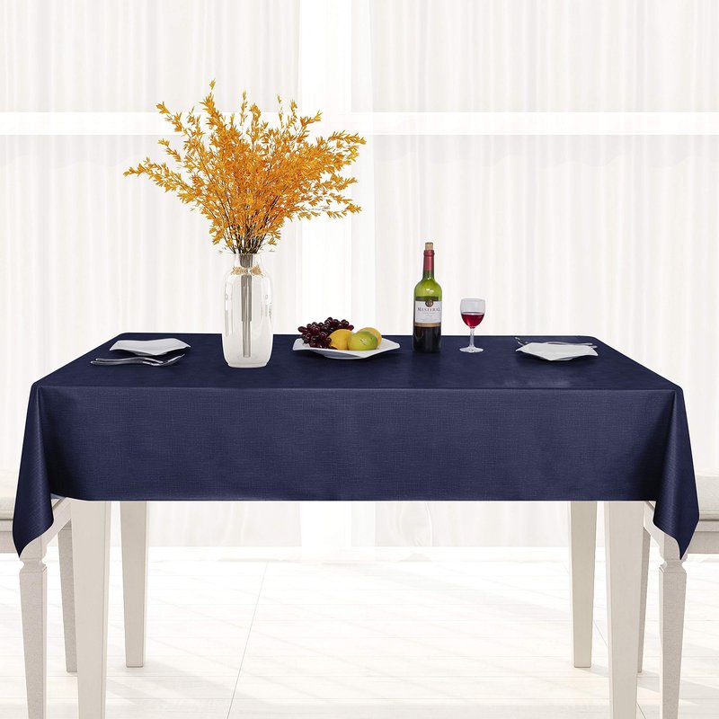sancua 100% Waterproof Rectangle PVC Tablecloth - 52 x 70 Inch - Oil Proof Spill Proof Vinyl Table Cloth, Wipe Clean Table Cover for Dining Tables, Buffet Parties and Camping, Navy