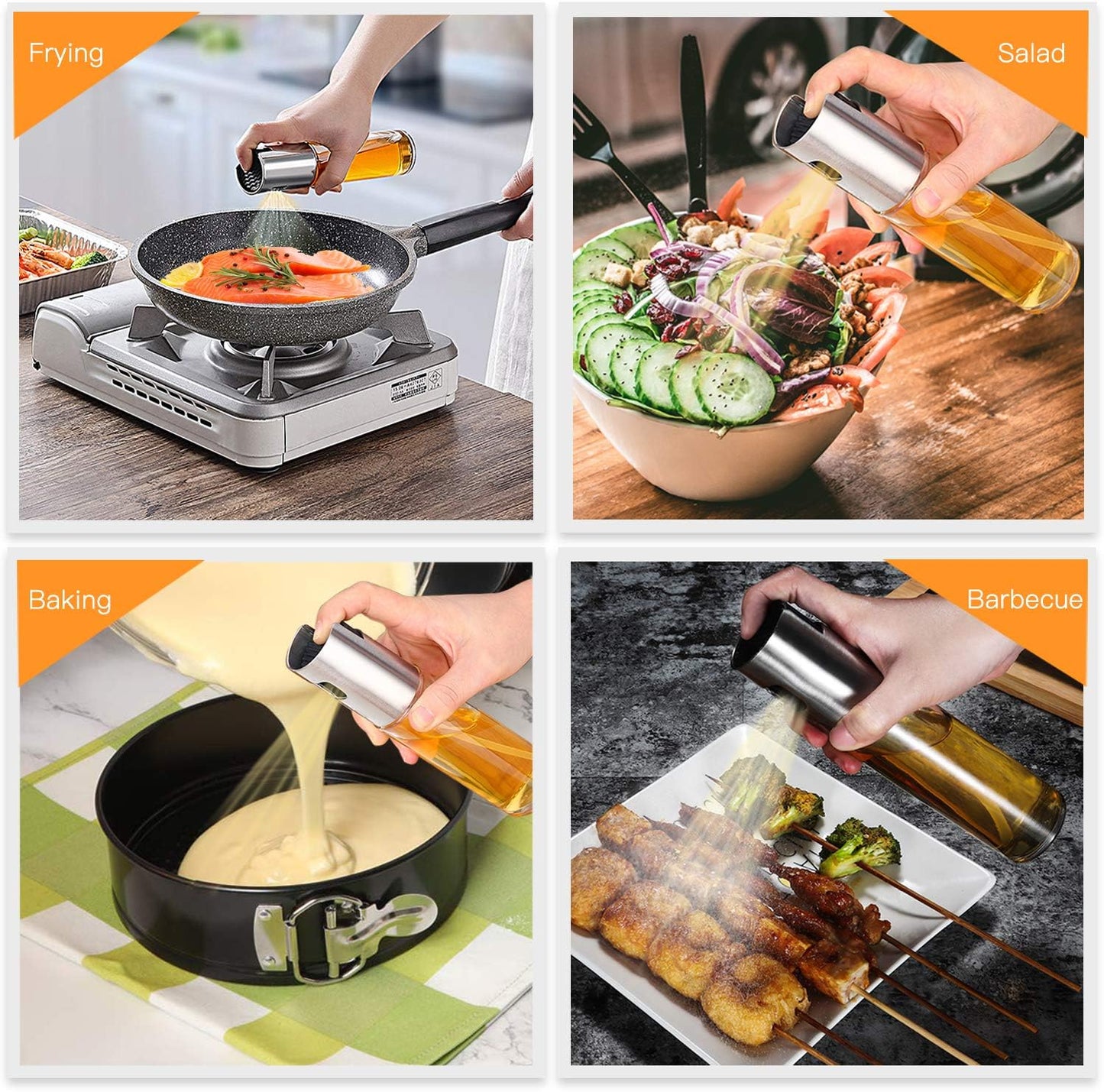 NORBASE Oil Sprayer - Upgraded Refillable Olive Oil Spray Bottle Mister | 2 Pack for Cooking & BBQ