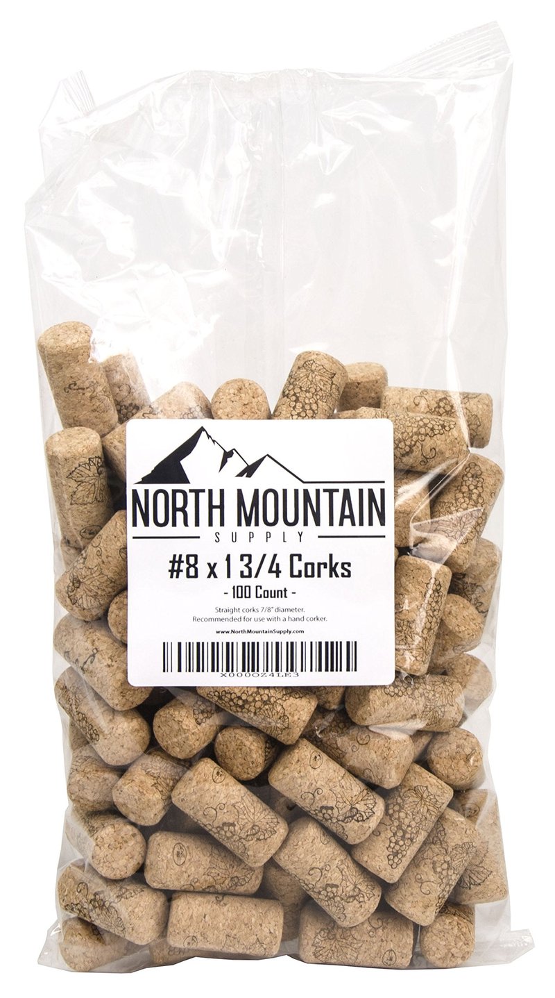 North Mountain Supply - NMS Amorim Grape #8 #8 Premium Natural Agglomerated Corks 7/8" x 1 3/4" - Bag of 100