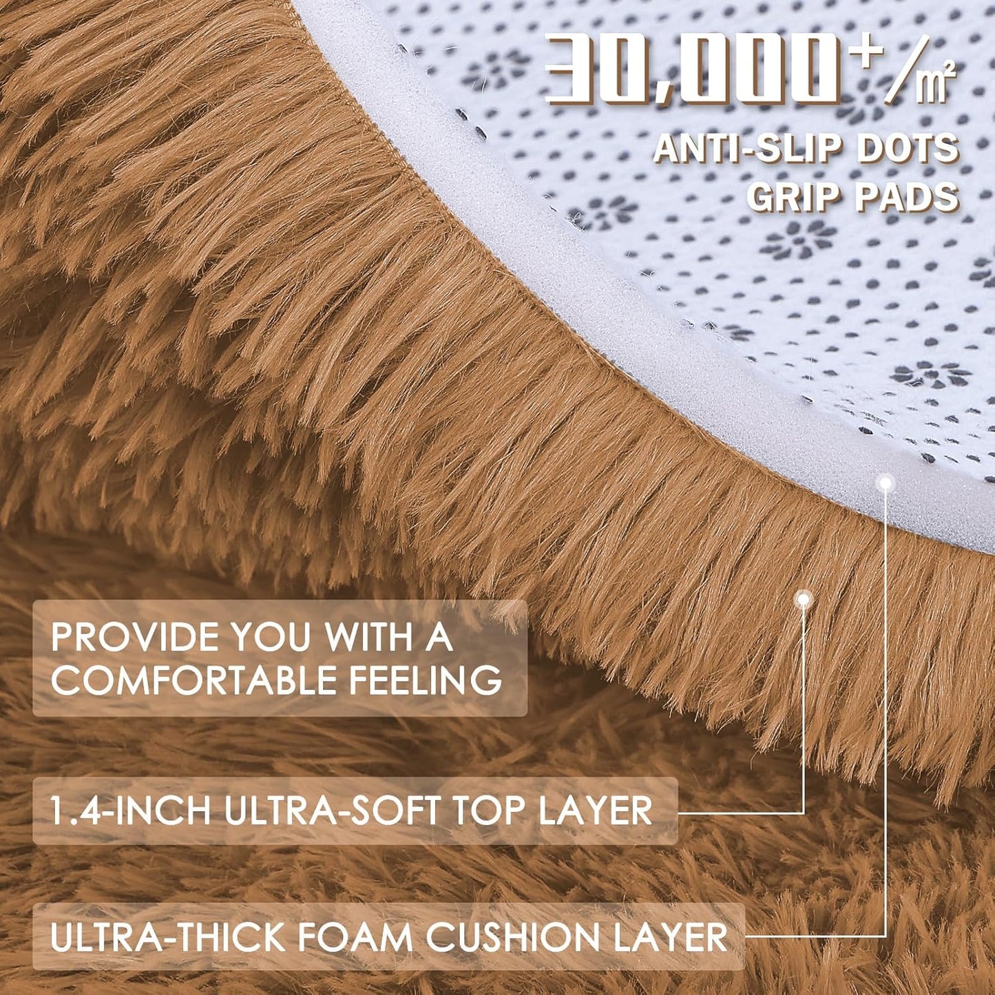 OLANLY Machine Washable 2x4 Runner Rug - Soft Fluffy Shaggy Carpet for Bedroom & Hallway | Khaki