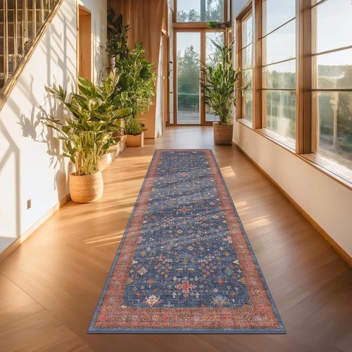 Hazo Haus Washable 3x8 Long Runner Rug - Navy Blue, Pet-Friendly, Waterproof & Non-Slip Design