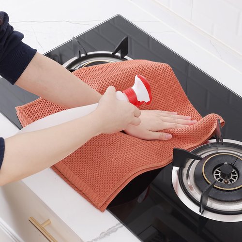 Homaxy 100% Cotton Waffle Weave Kitchen Dish Towels, Ultra Soft Absorbent Quick Drying Cleaning Towel, 13 x 28 Inches, 8-Pack, Coral