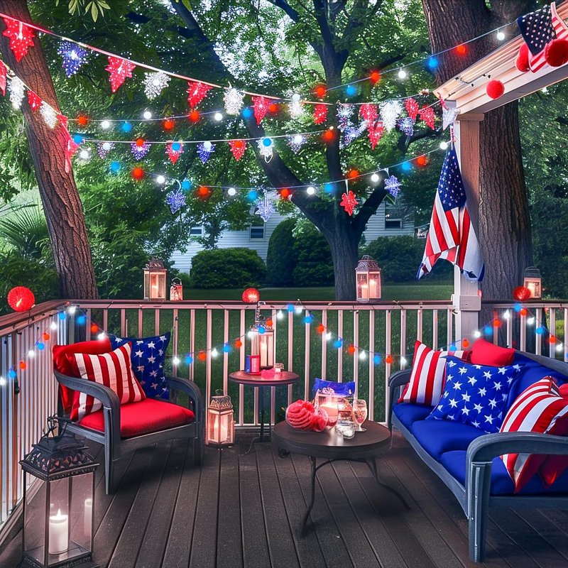 JMEXSUSS Connectable Red White and Blue Lights Indoor Outdoor, 100 LED 33ft 4th of July Decorations Light Plug in, 8 Modes Globe String Lights with Remote for Independence Day Party Patriotic Decor