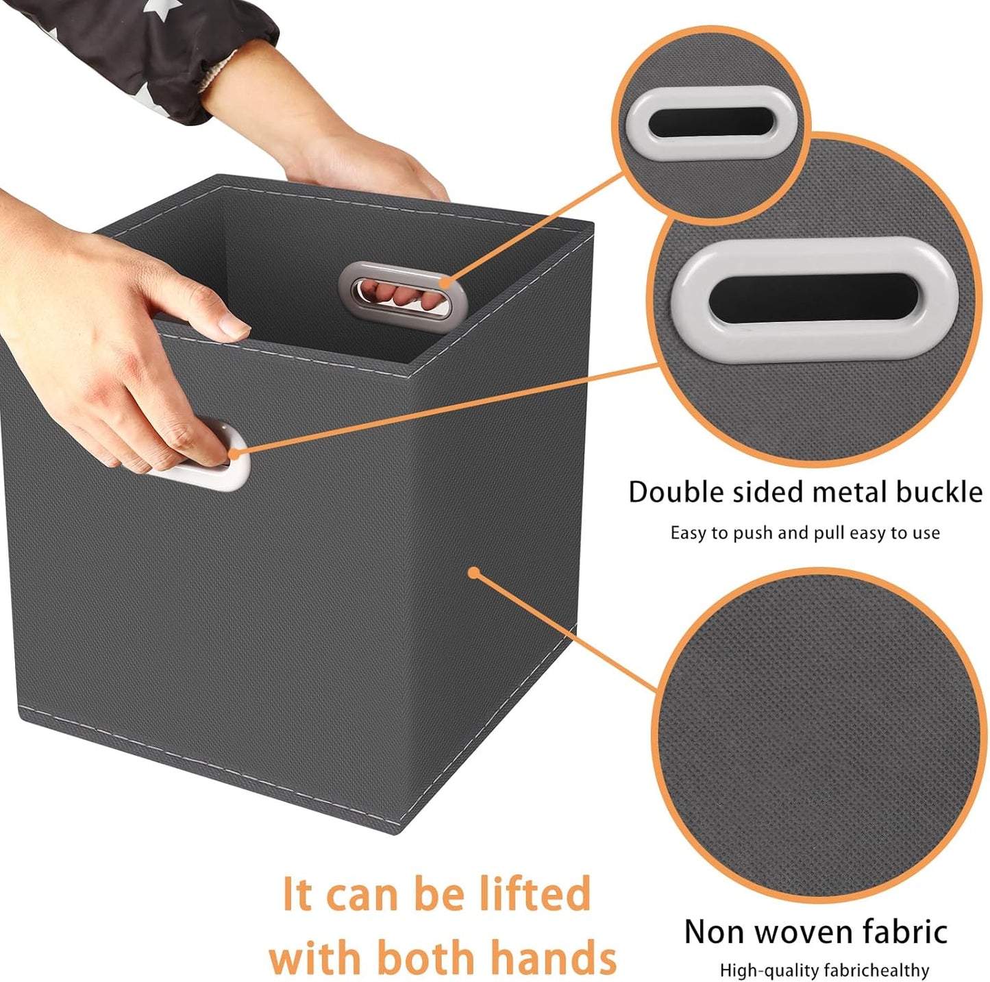 Yunkeeeper Fabric Cube Organizer - Foldable Storage Bins with Handle | Set of 3, 11x11x11, Gray