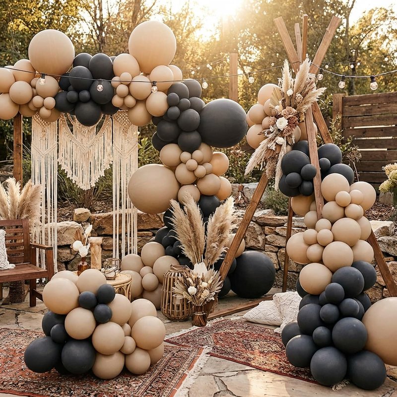 RUBFAC Vanilla Brown Beige Balloons 129pcs Different Sizes Pack of 18 12 10 5 Inch, Light Brown Cream Ivory Balloon Neutral Boho Garland Arch Kit for Wedding Baby Shower Birthday Party Decorations