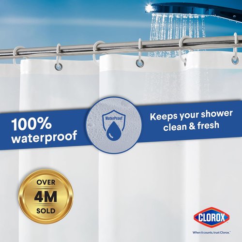 Clorox Shower Curtain Liner - Premium Waterproof 4g PEVA with Weighted Magnets | Standard Size 70" x 72", Frosty