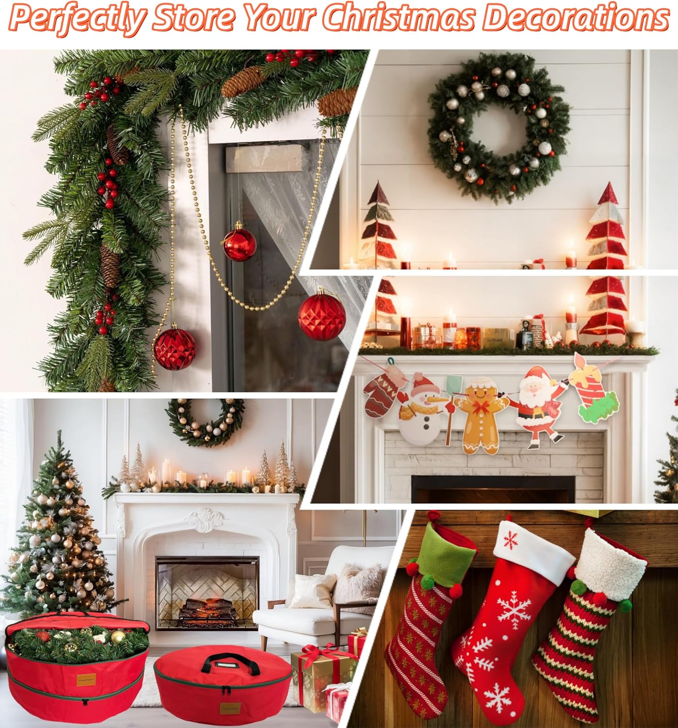 Regine Switzerland Wreath Storage Container - Heavy Duty 600D Oxford Cloth | 30x12 Inch Red Bag for Xmas Holiday Decor