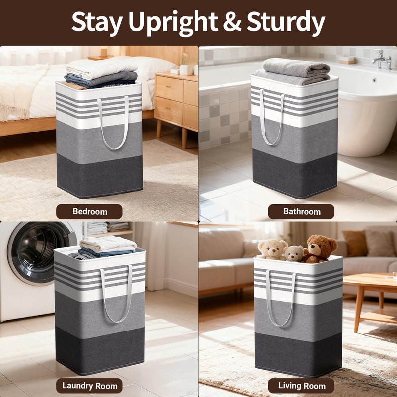 WOWBOX 2 Pack Laundry Baskets, Laundry Hampers, Freestanding Dirty Clothes Hampers with Reinforced Handles & Cross Stitch & Waterproof Coating, for Laundry Bedroom Bathroom Dorm,75L Grey