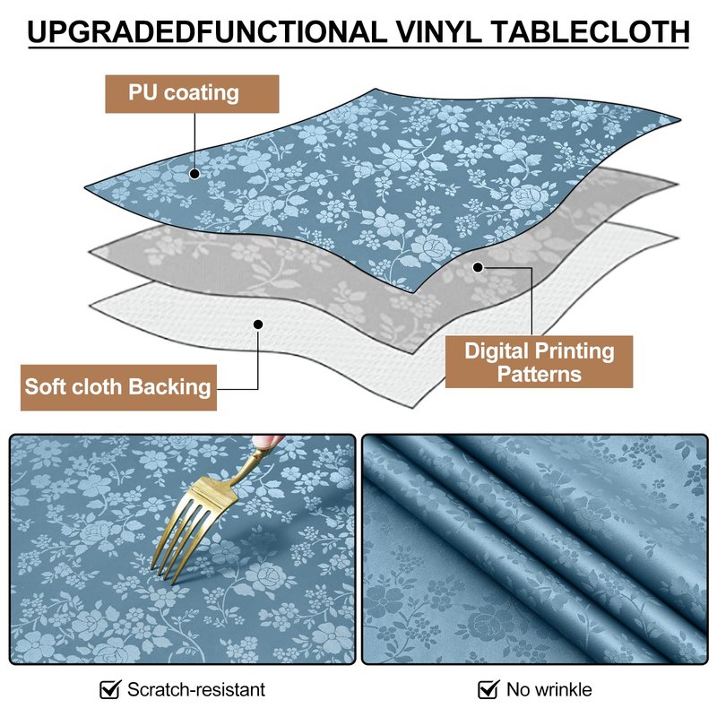Smiry Square Table Cloth, Waterproof Heavy Duty Vinyl Tablecloths, Wipeable Washable Table Cover for Kitchen and Dining Room (Stone Blue, 54" X 54")