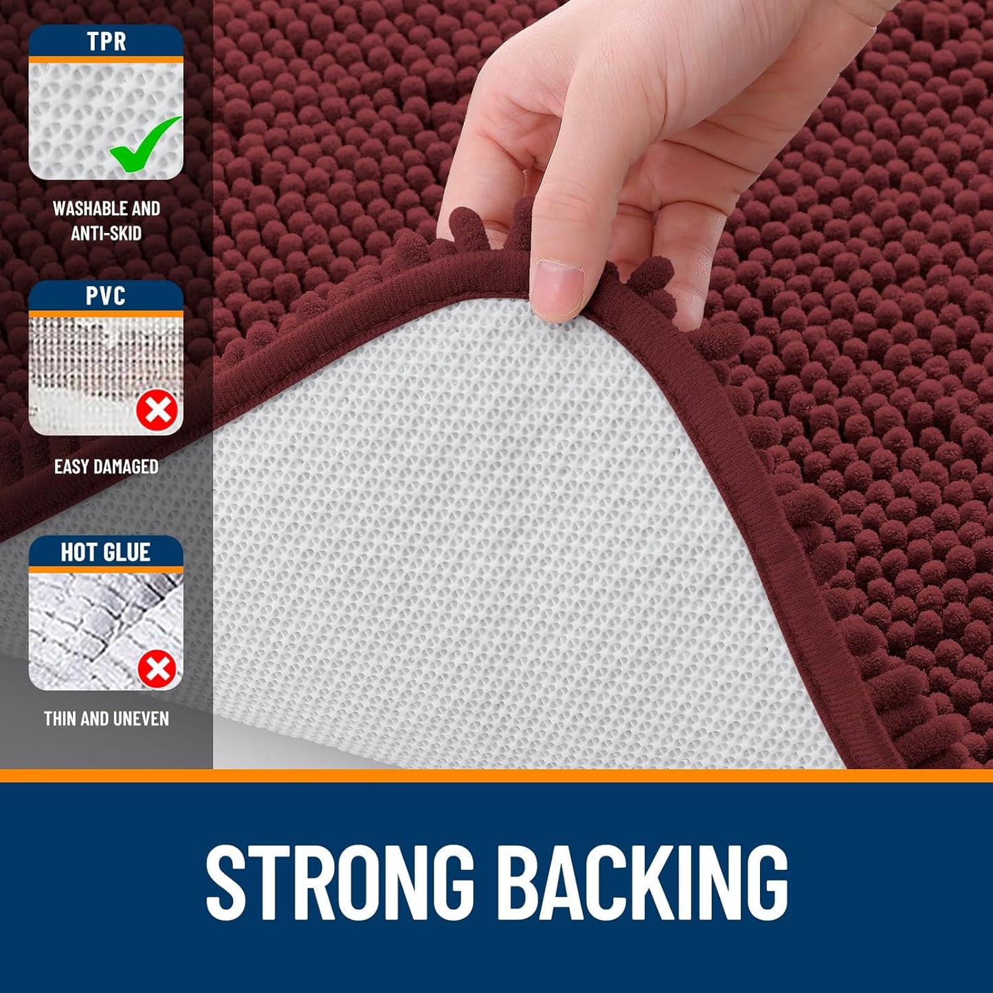 OLANLY Bathroom Runner Rugs - Soft Absorbent Chenille Bath Mats | Quick-Dry Rubber Backing, 47x20, Andorra Red-Brown