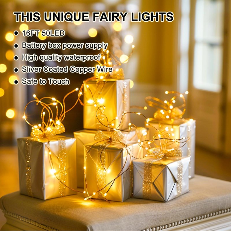 SINAMER Fairy Lights Battery Operated, 8 Modes & Auto Timer, Warm White 16FT 50Led Mini Twinkle Silver Wire Mason Jar Lights, Waterproof Starry Firefly for Parties (1/2/4 Pack)