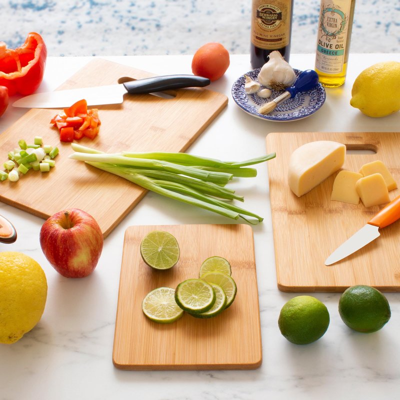 Totally Bamboo 3-Piece Cutting Board Set, Bamboo Wood Cutting Boards for Kitchen with Built-In Handles, Reversible Chopping Boards in Small, Medium, and Large Sizes