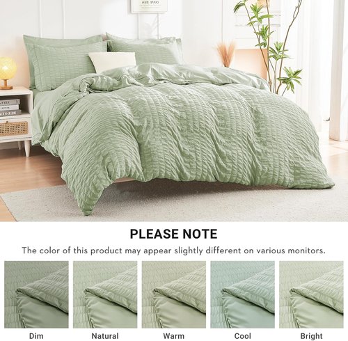 HYMOKEGE King Size Comforter Set - Light Green Seersucker 7-Piece Luxury Bedding Set | All-Season Comfort